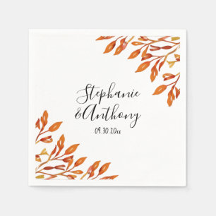 Black and White with Rust Autumn Leaves Wedding Napkin