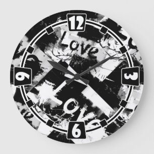 Black and white with spots pattern of love large clock