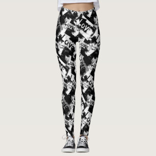 Black and white with spots pattern of love leggings