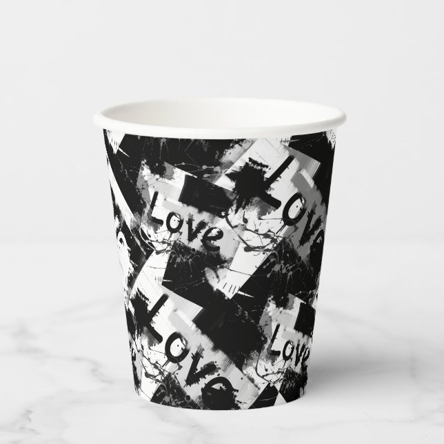 Black and white with spots pattern of love paper cups (Front)