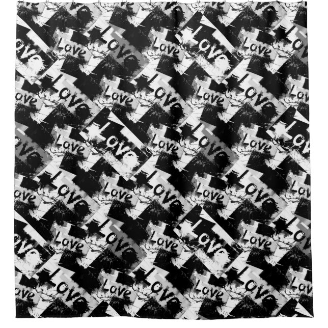 Black and white with spots pattern of love shower curtain (Front)