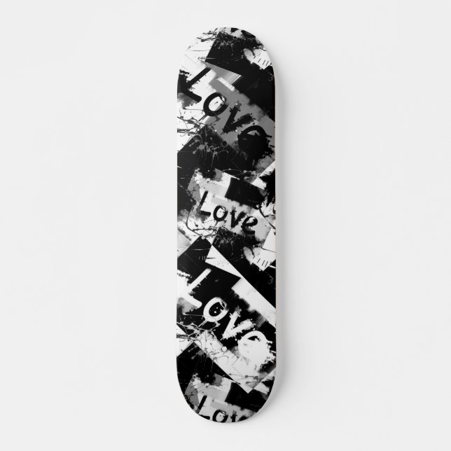 Black and white with spots pattern of love skateboard (Front)