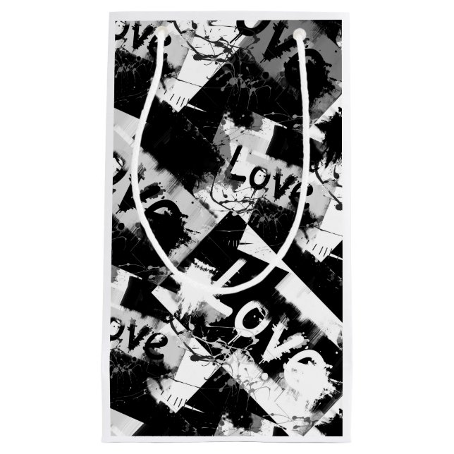 Black and white with spots pattern of love small gift bag (Front)