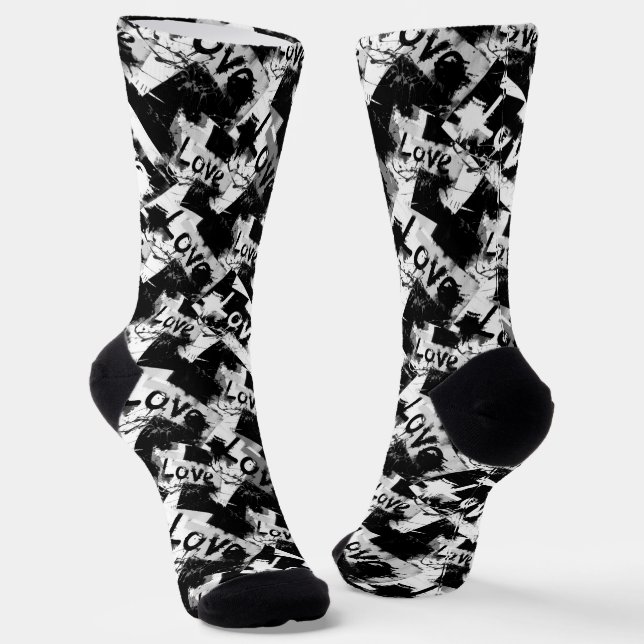 Black and white with spots pattern of love socks (Angled)