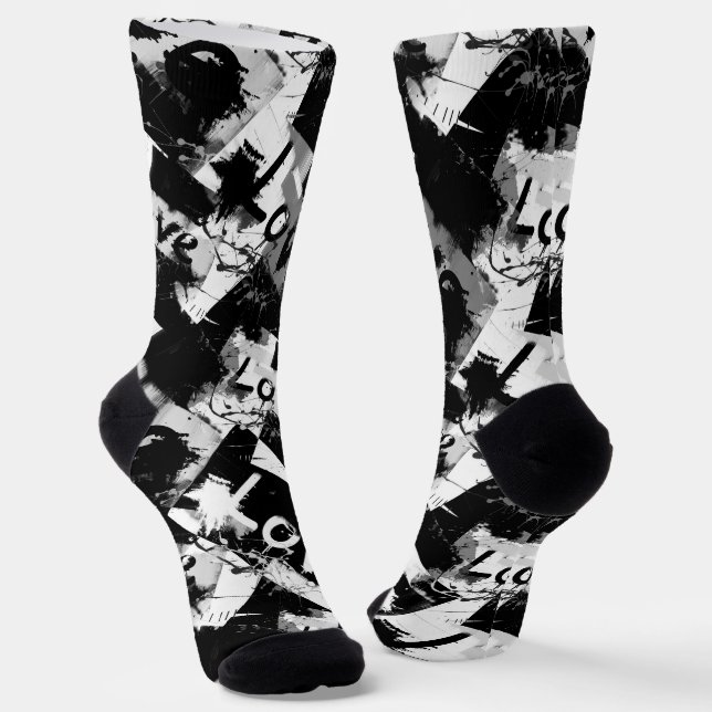 Black and white with spots pattern of love socks (Angled)