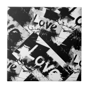 Black and white with spots pattern of love tile