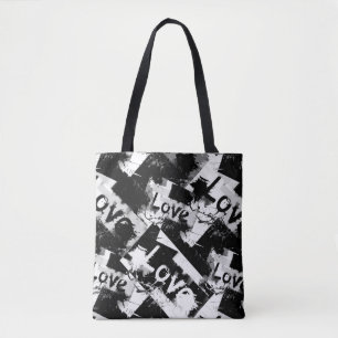 Black and white with spots pattern of love tote bag