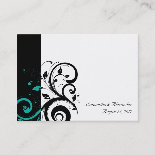 Black and White with Teal Reverse Swirl Business Card (Front)