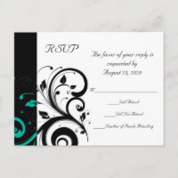 Black and White with Teal Reverse Swirl RSVP