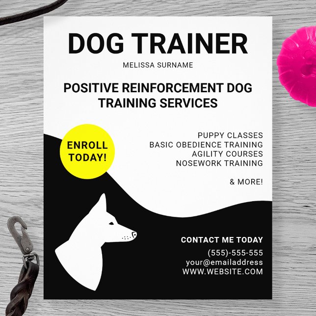 Black And White With Yellow Dog Design Dog Trainer Flyer (Creator Uploaded)