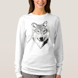 Black and White Wolf Drawing  T-Shirt