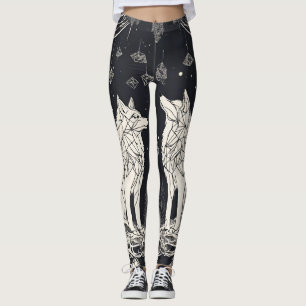 Black and White Wolf Geometric Leggings
