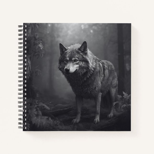 Black and White Wolf Hard Cover Journal (Front)