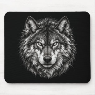 Black and White Wolf Head Sketch Art Gaming Mouse Mat