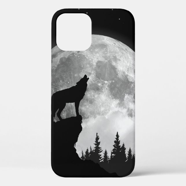 Black and white wolf howling at the moon Case-Mate iPhone case (Back)