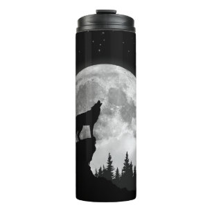 Black and white wolf howling at the moon thermal tumbler