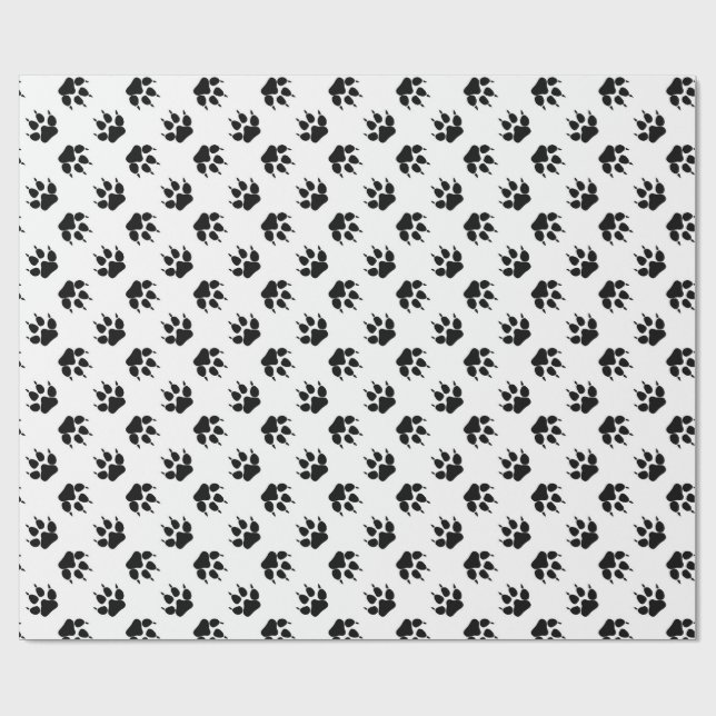 Black and White Wolf Paw Wrapping Paper (Flat)