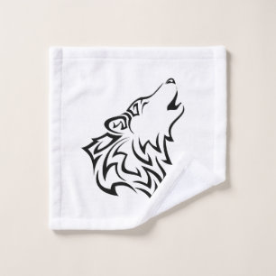 Black And White Wolf Tribal Wash Cloth