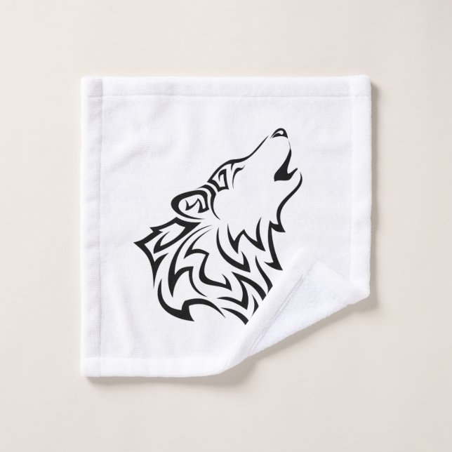 Black And White Wolf Tribal Wash Cloth (Wash Cloth)