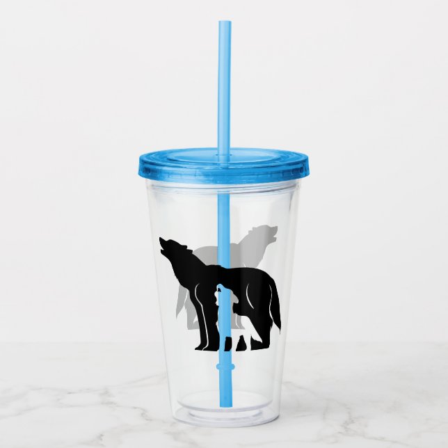 Black and White Wolves Acrylic Tumbler (Front)