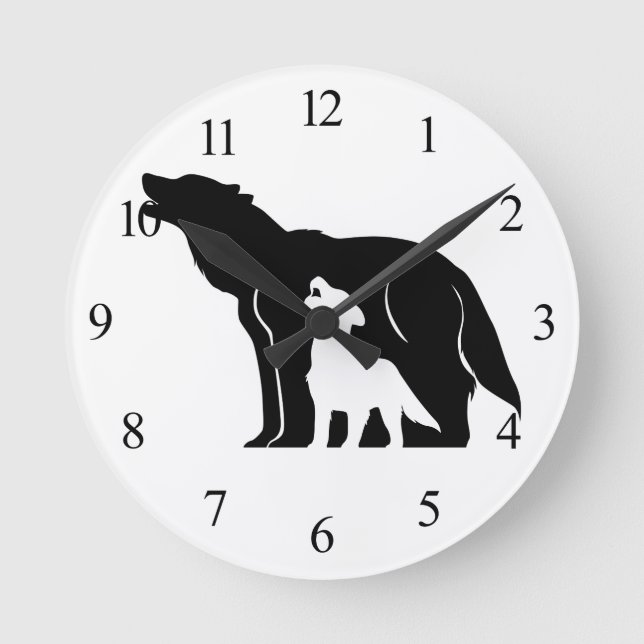 Black and White Wolves Round Clock (Front)