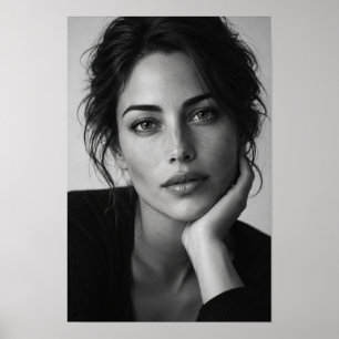 Black and White Woman Close Up Portrait Poster