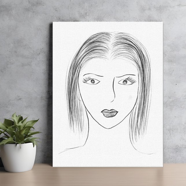 Black and White Woman Face Sketch for Gallery Wall Canvas Print (Creator Uploaded)