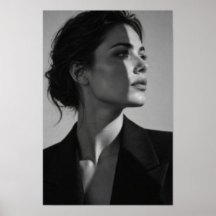 Black and White Woman in Blazer Profile Portrait Poster