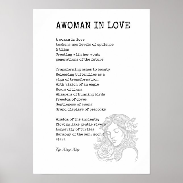  Black and white woman in love poem wall art (Front)
