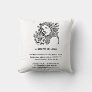 Black and white woman with rose quote  cushion
