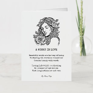 Black and white woman with rose quote foil greeting card