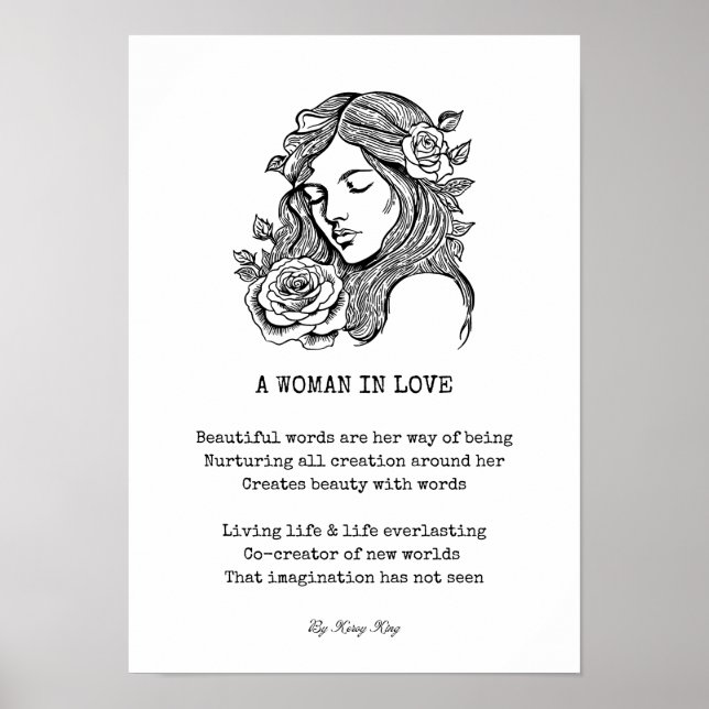 Black and white woman with rose quote wall art (Front)