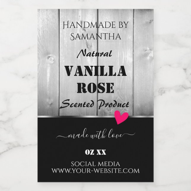 Black and White Wood Grain Product Labels Heart (Single Label)