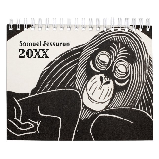 Black and White Woodcut Simple Line Drawing Calendar (Cover)