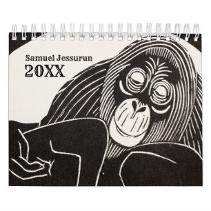 Black and White Woodcut Simple Line Drawing Calendar