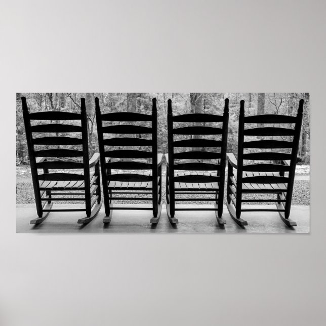 Black and White Wooden Rocking Chairs Poster (Front)