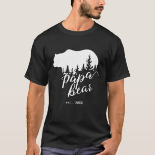 Black and White Woodland Papa Bear Personalised T-Shirt