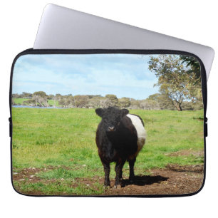 Black And White Woolly Belted Galloway Cow, Laptop Sleeve