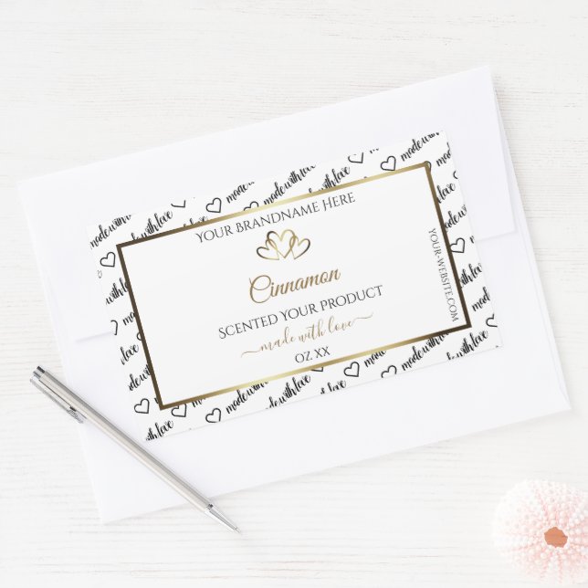 Black and White Word Art Product Label Gold Hearts (Envelope)