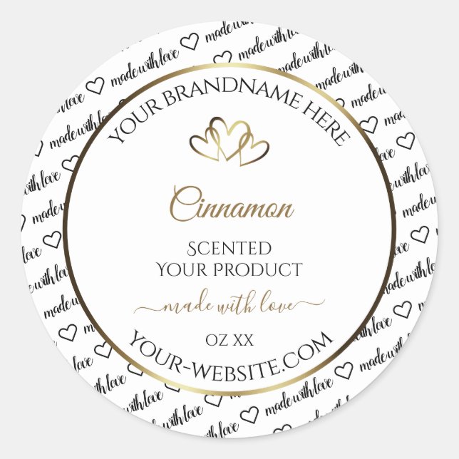 Black and White Word Art Product Label Gold Hearts (Front)