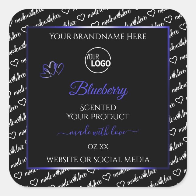 Black and White Word Cloud Blue Product Label Logo (Front)