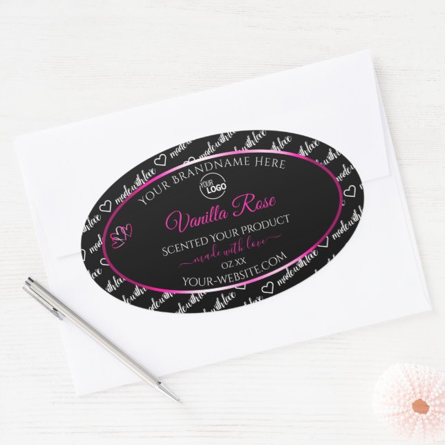 Black and White Word Cloud Pink Product Label Logo (Envelope)