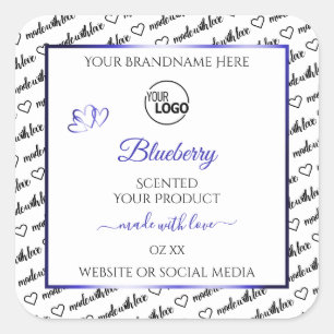 Black and White Word Cloud Product Label Blue Logo