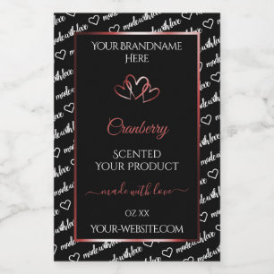Black and White Word Cloud Product Label Red Heart