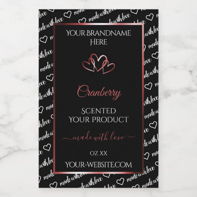 Black and White Word Cloud Product Label Red Heart (Single Label)