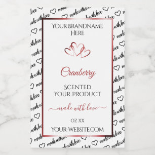 Black and White Word Cloud Product Label Red Heart