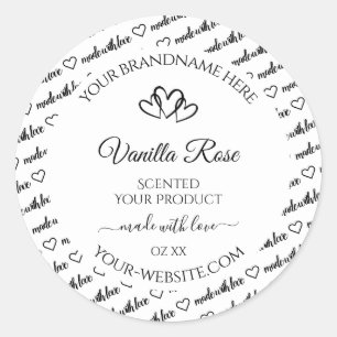 Black and White Word Cloud Product Labels Hearts
