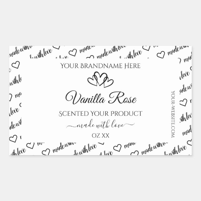 Black and White Word Cloud Product Labels Hearts (Front)