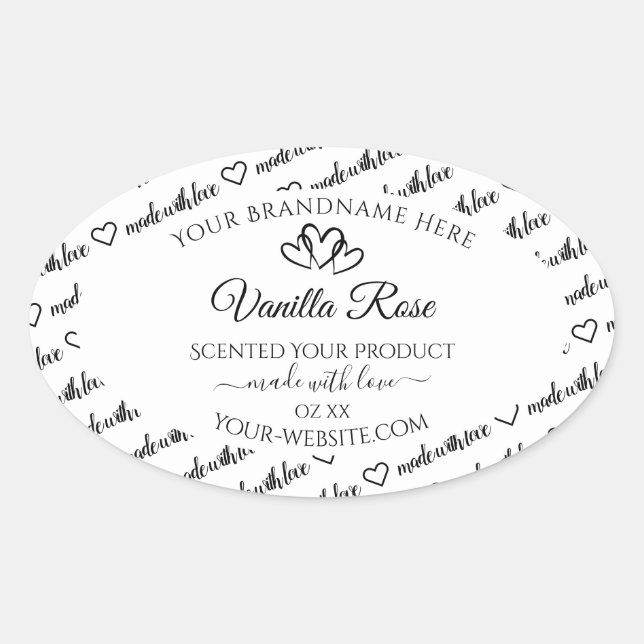 Black and White Word Cloud Product Labels Hearts (Front)
