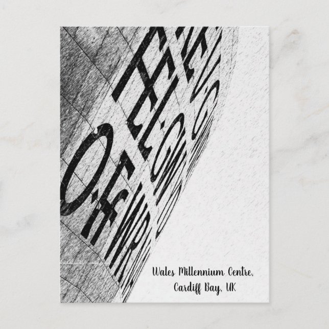 Black and White Word Inscription Architecture Postcard (Front)